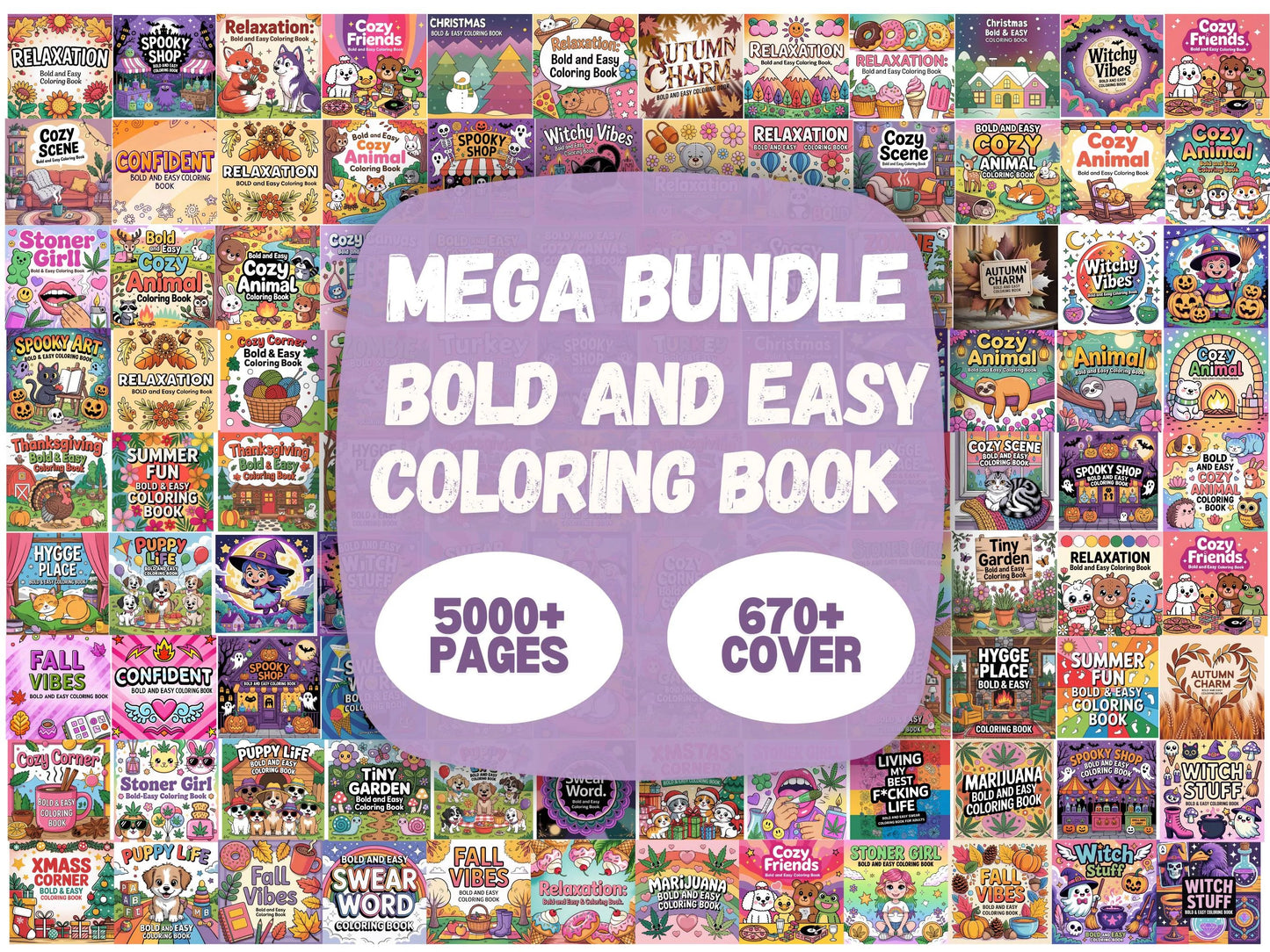 5000+ Bold & Easy Coloring Pages Mega Bundle | Printable PDF for Stress Relief, Crafts & Creative Projects