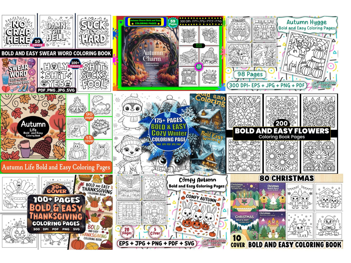 5000+ Bold & Easy Coloring Pages Mega Bundle | Printable PDF for Stress Relief, Crafts & Creative Projects